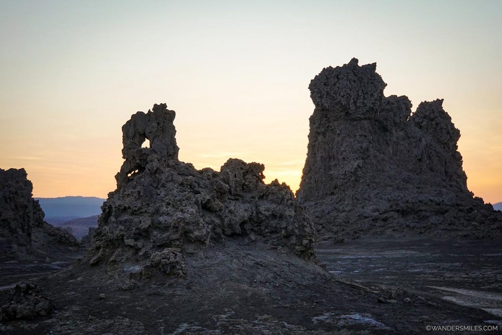 Chimneys at sunrise at Lake Abbe, Djibouti