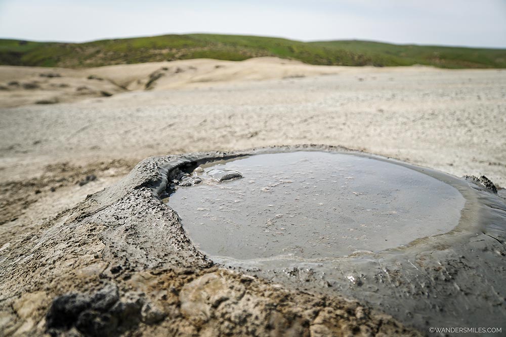 Mud volcanoes caused by gas in the earth in Gobustan Nature Reserve, 65km from Baku in Azerbaijan