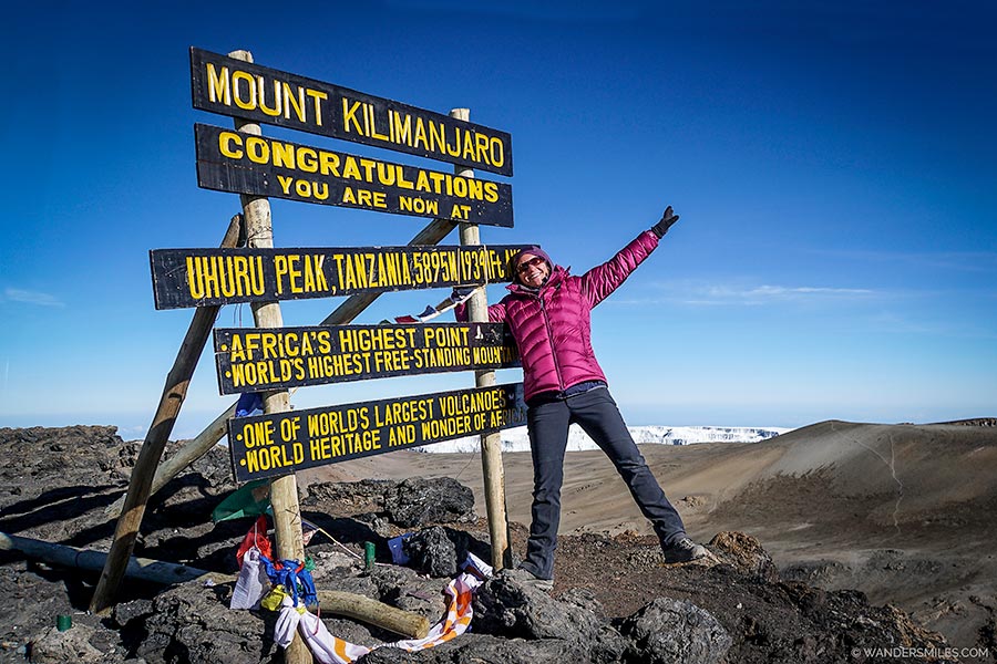 Vanessa from She Wanders Miles at Uhuru's Peak, Kilimanjaro