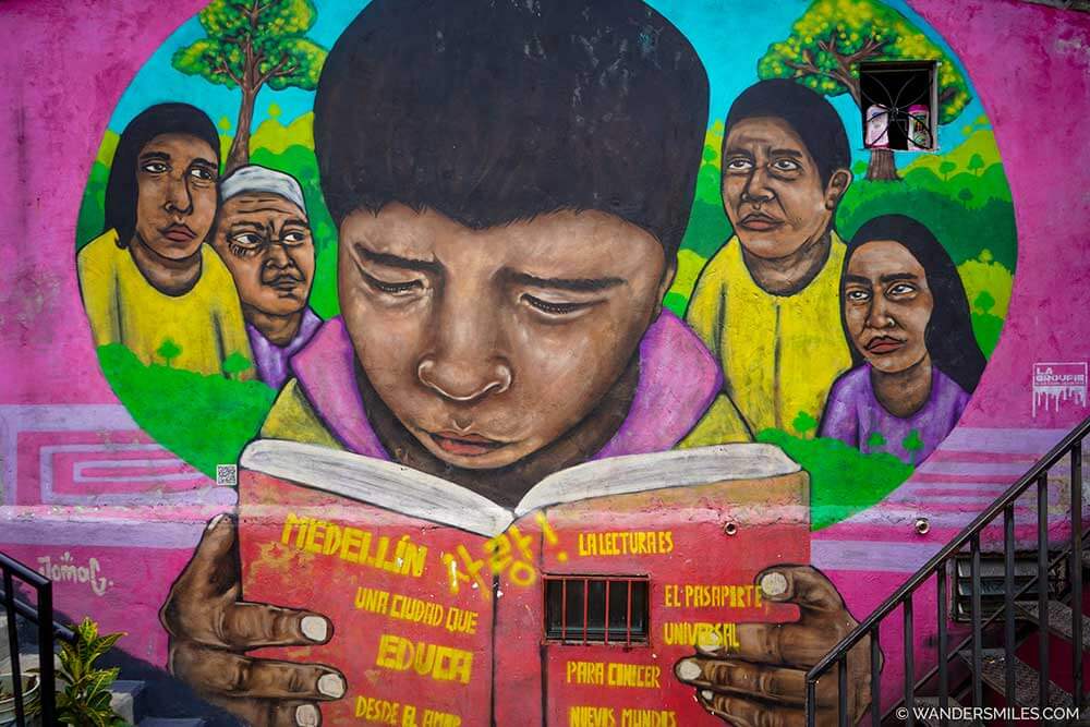 Street art symbolising hope, education and transformation in Comuna 13 - Discover what to do in 5 days in Medellin Colombia