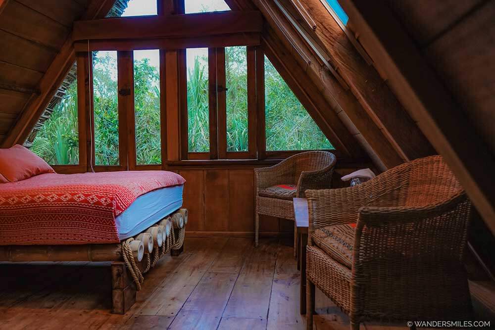 Double bedroom in the cabana at El Monte Eco-Lodge, Mindo Cloud Forest