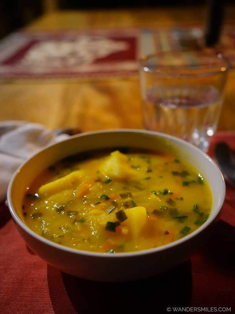 Soup with home-grown vegetables at El Monte Eco-Lodge, Mindo Cloud Forest Ecuador