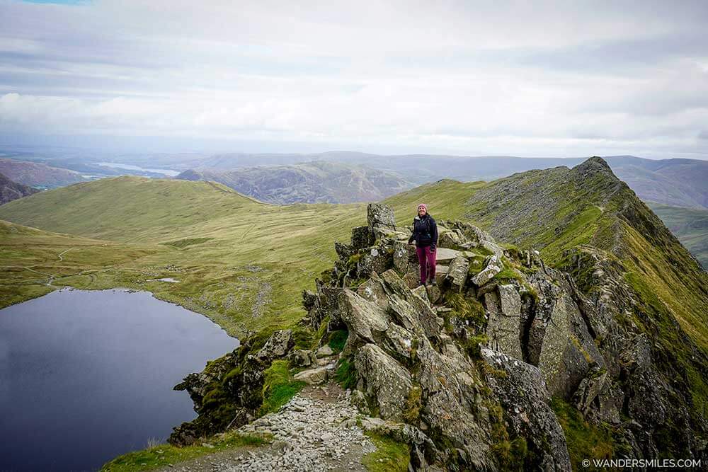 Climbing Helvellyn via Striding Edge, starting at Glenridding by Ullswater, Lake District.