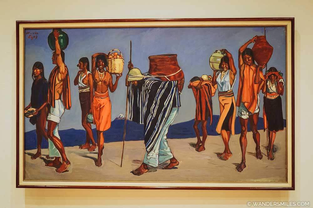 Painting of indigenous people in Museo Camila Egas in Quito