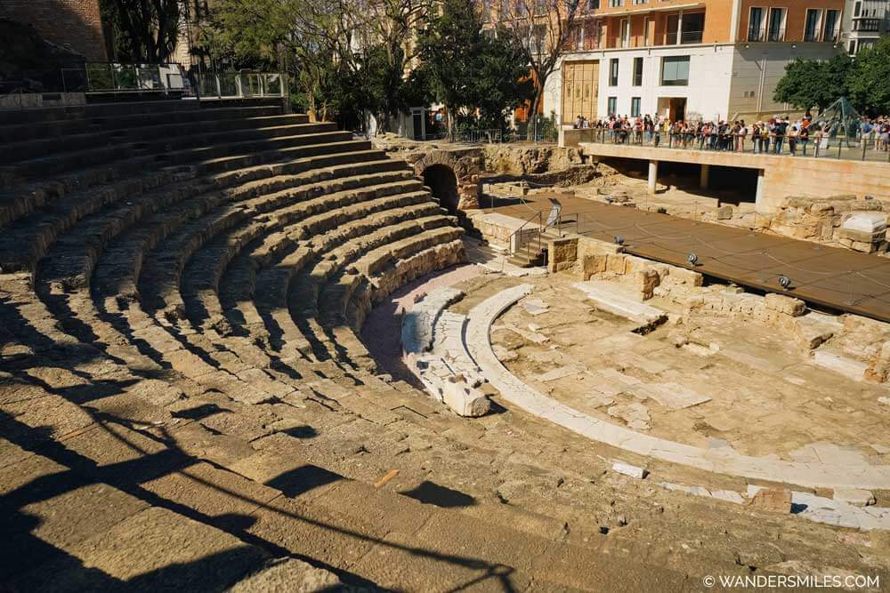 Photo of the Roman Amphitheatre in M&aacute;laga taken from the top of the steps