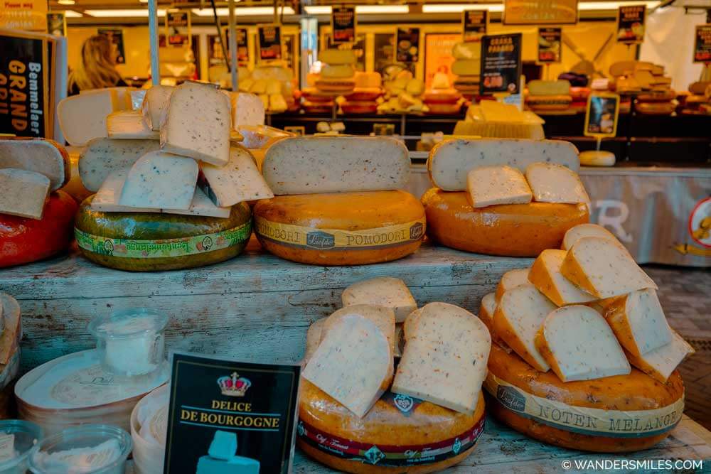 Cheese stall at Vredenburgplein farmers market  in Utrecht
