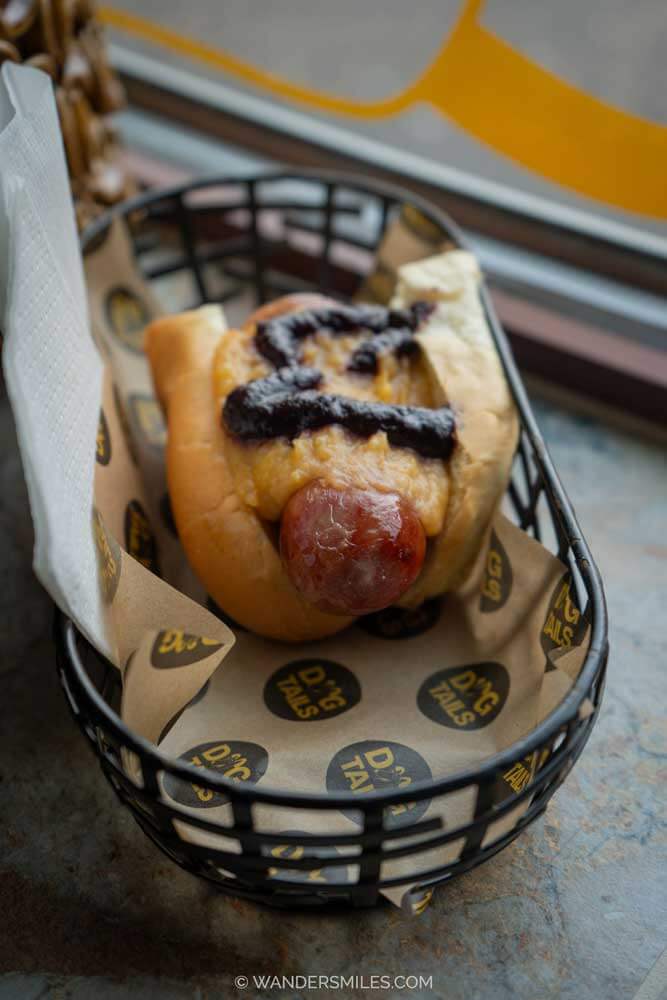 Lamb Rack HotDog with blueberry ketchup and swede from Dogtails in Bergen, Norway
