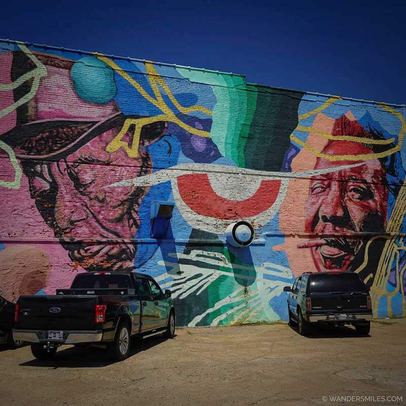 Mural of Morgan Freeman and Muddy Waters, painted on the side of Ground Zero blues club, Clarksdale