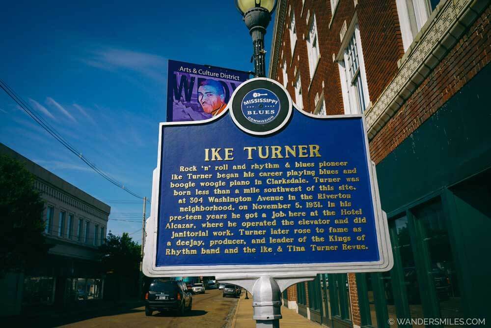 Ike Turner Marker in the Clarksdale Walk of Fame. A blue sign commemorating Ike Turner on the Mississippi Blues Trail.