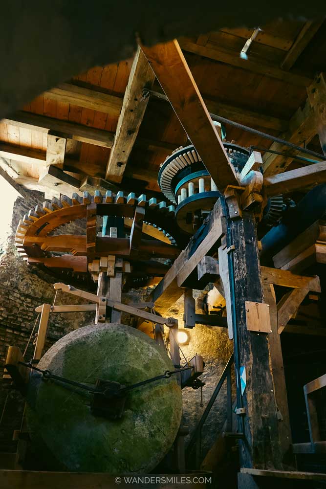 Interior of Hoeke Windmill in Damme, showing the mechanics.
