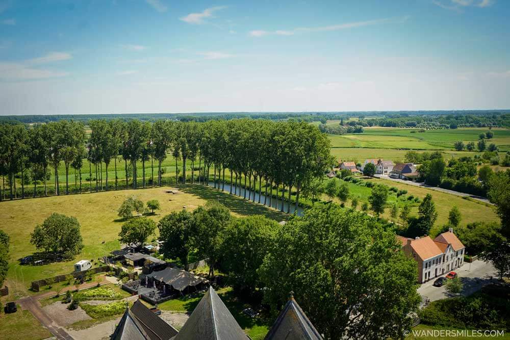 View of Damme's historic ramparts and moat from the church tower (and surrounding countryside)