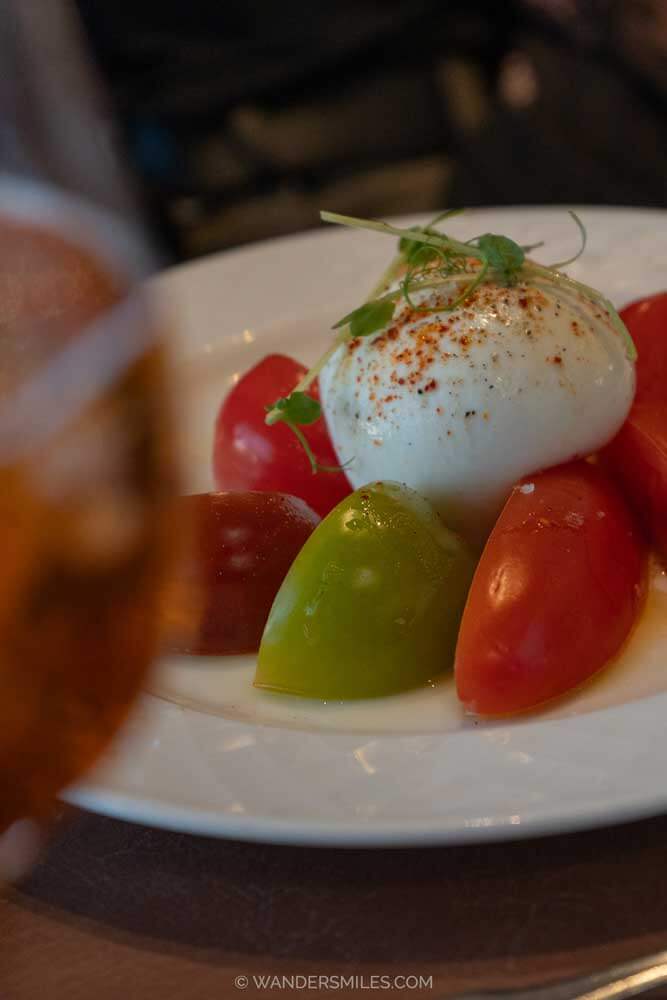 Salade de tomate et burrata (tomato and burrata salad) at Le Café de la Grande Plage, Biarritz