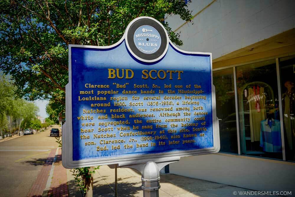 "Bud Scott" marker in Natchez on the Mississippi Blues Trail