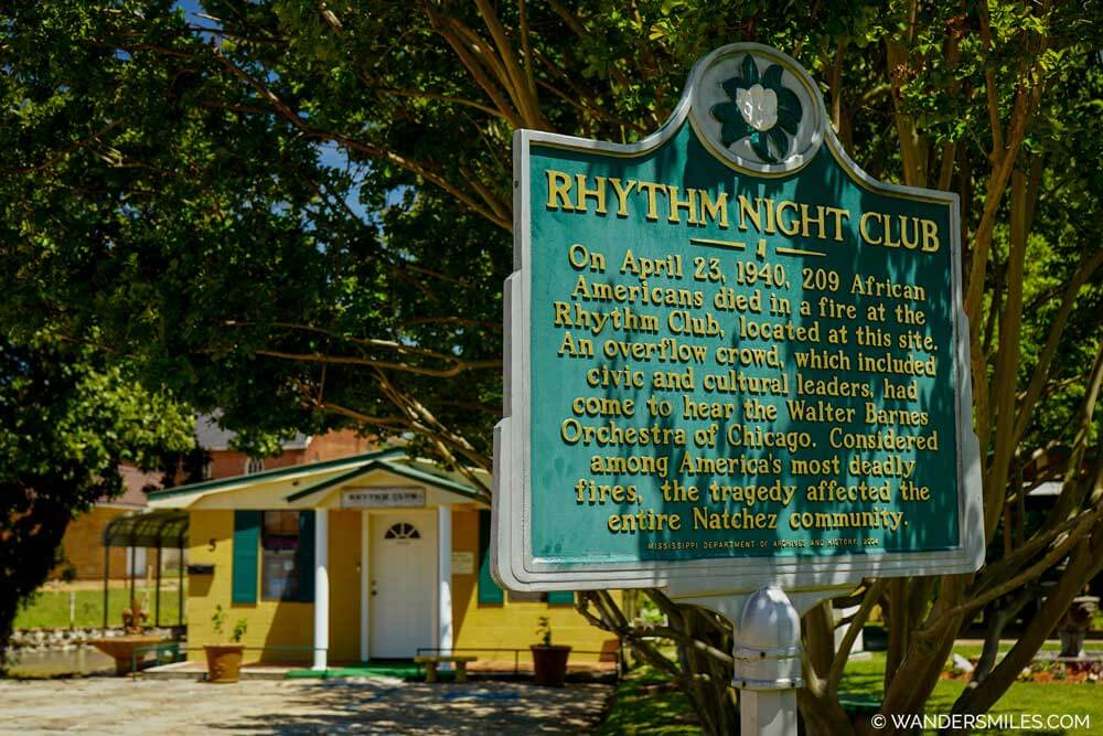 Plaque and museum to commemorate the Rhythm Nightclub 1940s fire in Natchez