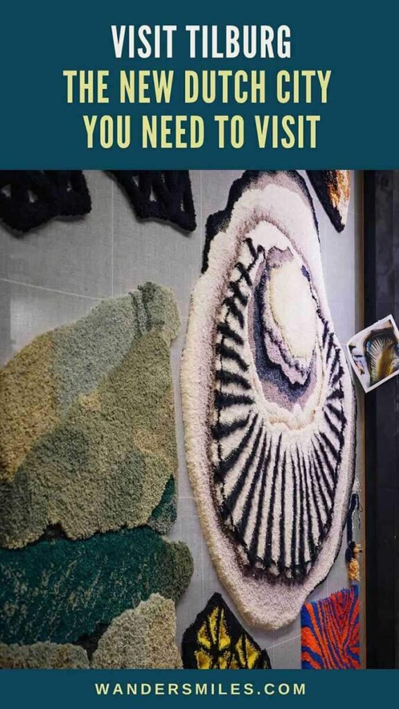 Photo of tufting in the Textiles Museum in Tilburg. Text across the middle: "VISIT TILBURG THE CREATIVE NEW DUTCH CITY"
